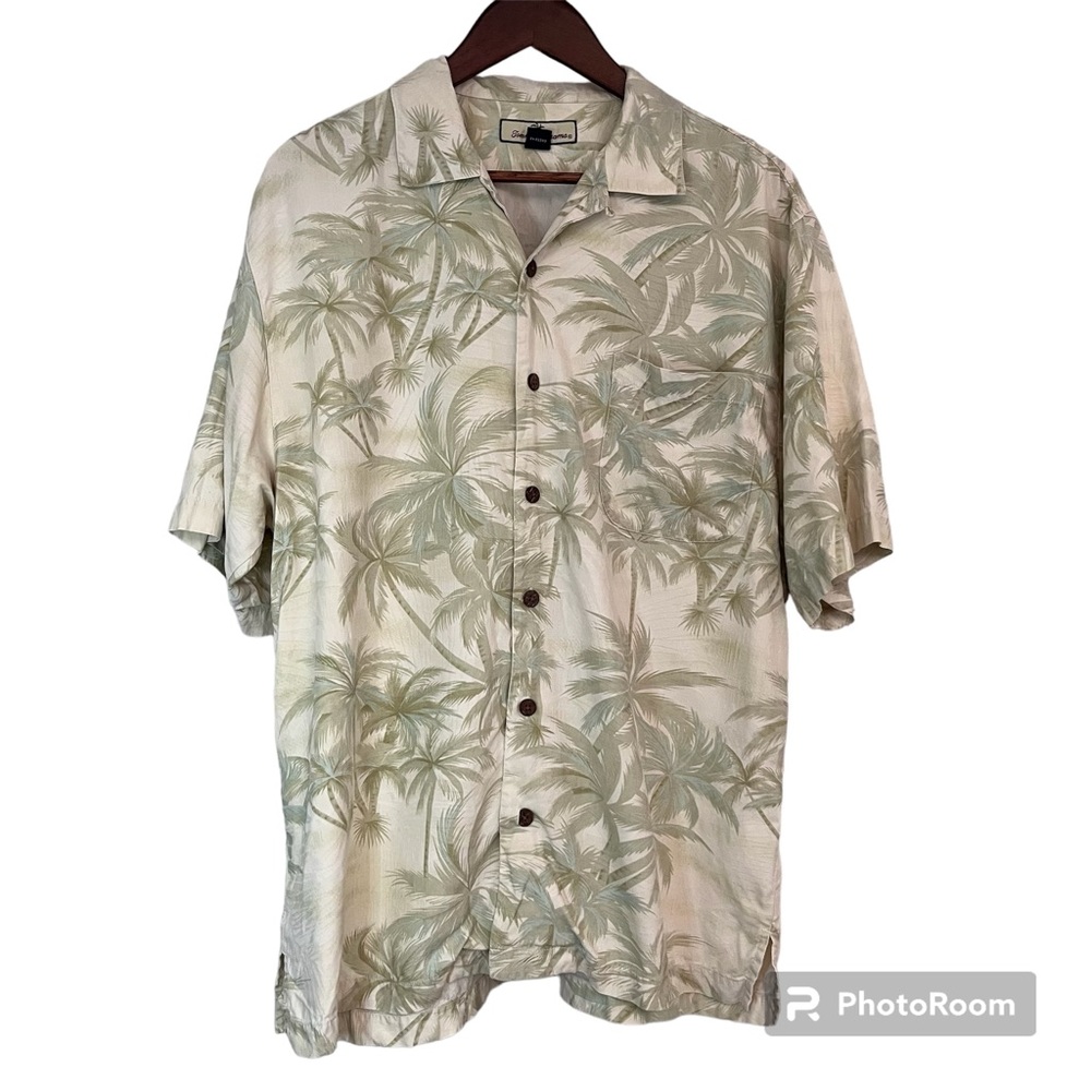 Tommy Bahama Men’s Shirt Button Down Short Sleeve Palms 100% Silk Cream Medium